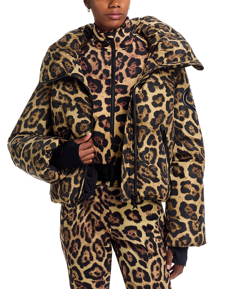 Goldbergh Pantera Leopard-print Hooded Padded Recycled Down Ski Jacket In Animal Print