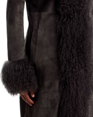 Dorothy Leather & Shearling Trim Midi Coat
