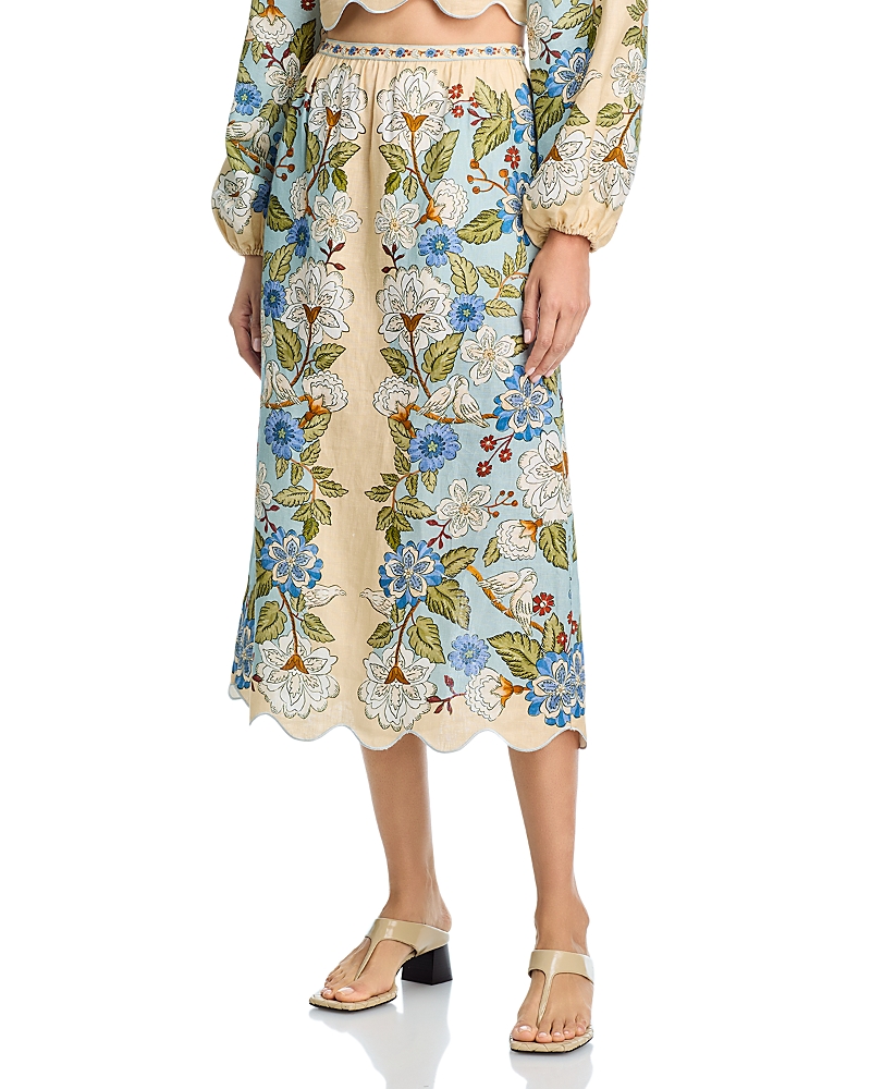 Farm Rio Garden Scarf Print Linen Midi Skirt