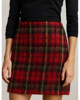 Plaid Mohair Pencil Miniskirt