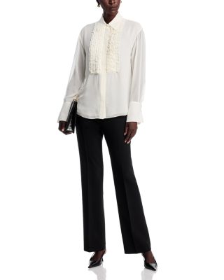 Silk Ruffle Tuxedo Blouse