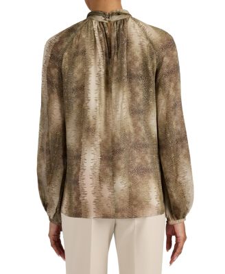 Dakota Mock Neck Printed Blouse with Long Lantern Sleeves