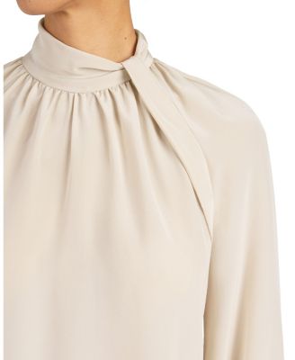 Dakota Silk Mock Neck Blouse with Long Lantern Sleeves