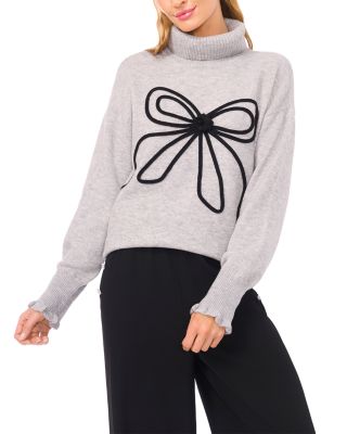 Embroidered Ribbon Turtleneck Sweater