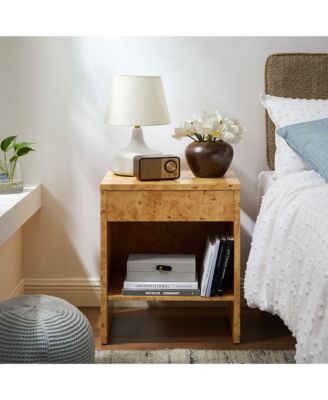 Hudson 1-Drawer Burl Wood Nightstand With Shelf