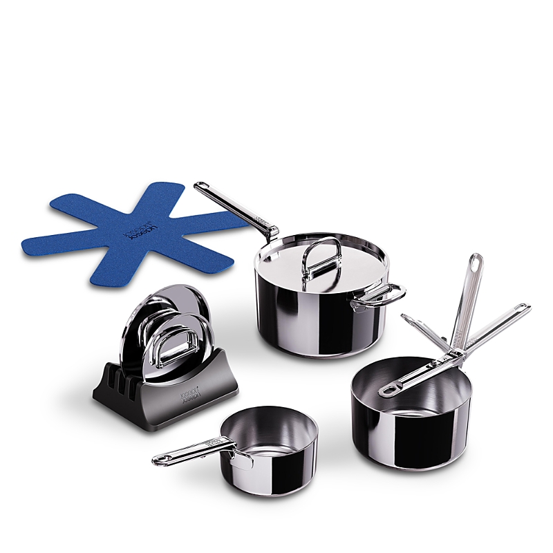 Joseph Joseph Space Steel Six Piece Stainless Steel Saucepan Set With Folding Handles In Silver