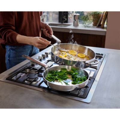 Space Steel Eight Piece Stainless Steel Cookware Set with Folding Handles