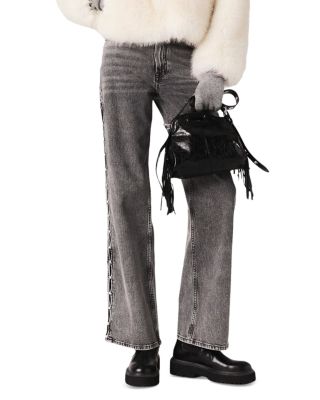 Perline High Rise Beaded Wide Leg Jeans in Grey