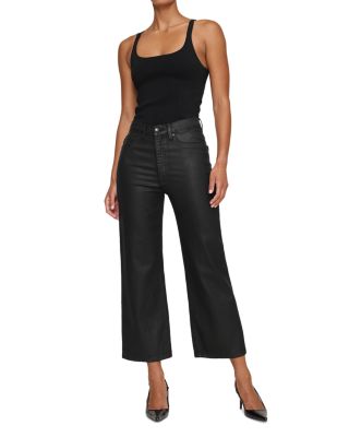 Petites Karmine Refined Wide Leg Jeans in Black Coated