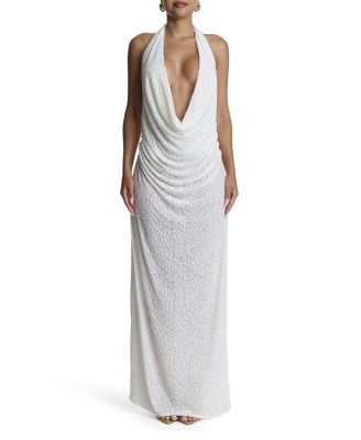Burnout Plunge Halter Maxi Dress