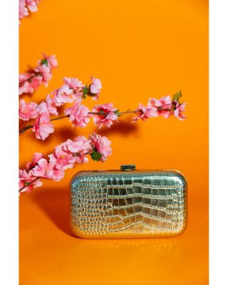 Rose Croc Embossed Leather Clutch