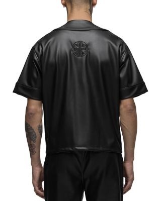 Faux Leather Baseball Jersey