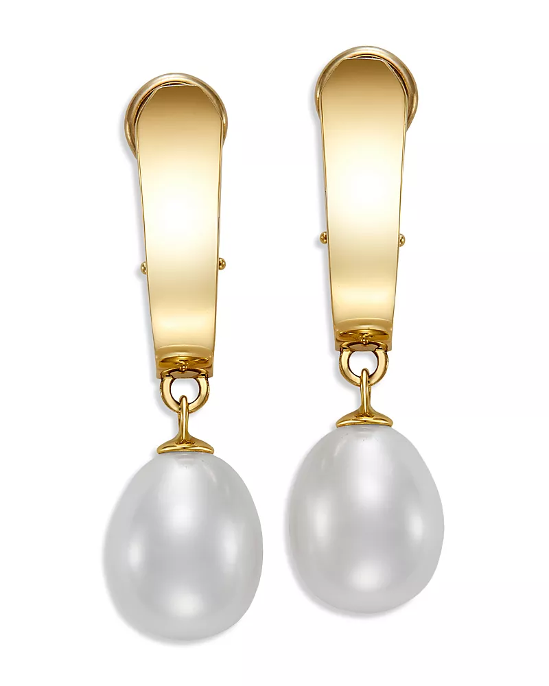 Bloomingdale's Fine Collection Freshwater Pearl Huggie Hoop Earrings in 14K Yellow Gold