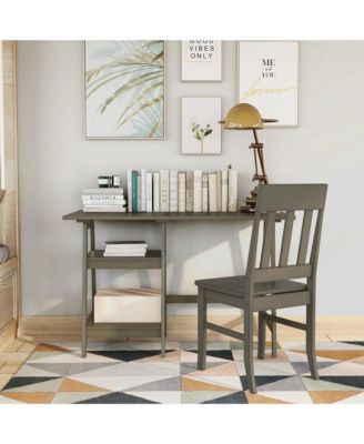 Salina Solid Wood 2-Shelf Writing Desk with Chair