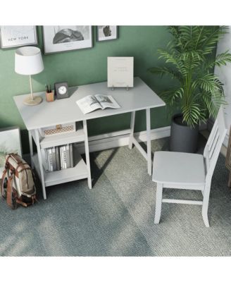 Salina Solid Wood 2-Shelf Writing Desk with Chair