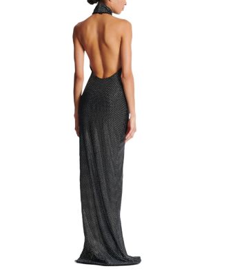  Long Velvet Halterneck Dress With Rhinestones