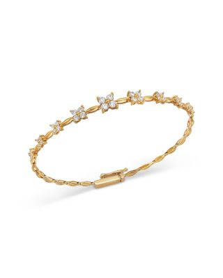 Diamond Flower Quad Cluster Graduated Station Bracelet in 14K Yellow Gold, 1.0 tcw