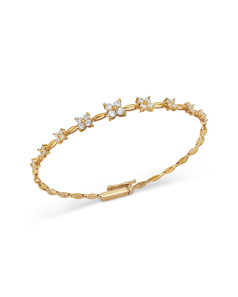 Bloomingdale's Fine Collection Diamond Flower Quad Cluster Graduated Station Bracelet In 14k Yellow Gold, 1.0 Tcw In Gold