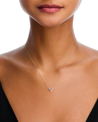 Diamond Heart Pendant Necklace in 14K Yellow Gold, 0.16 tcw