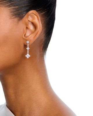 Diamond Clover Triple Drop Earrings in 14K White Gold, 2.0 tcw