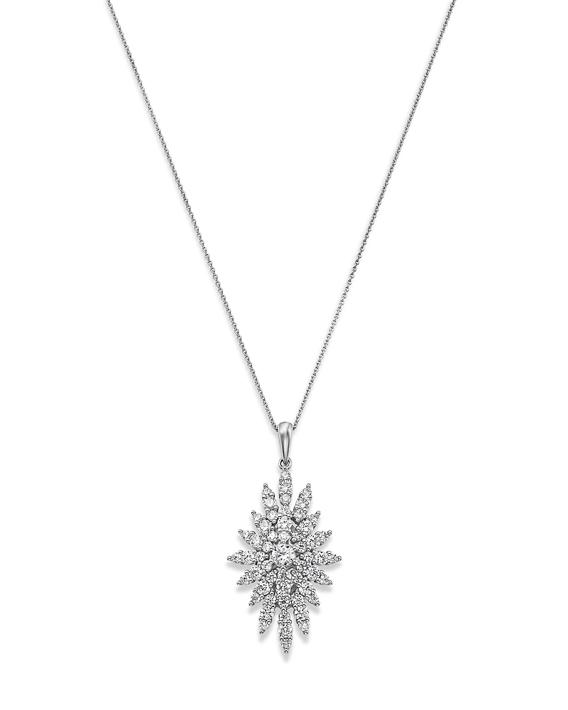 Bloomingdale's Fine Collection Diamond Retro Chic Starburst Pendant Necklace In 14k White Gold, 1.5 Tcw