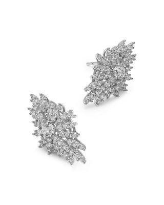 Diamond Retro Chic Starburst Stud Earrings in 14K White Gold, 1.5 tcw