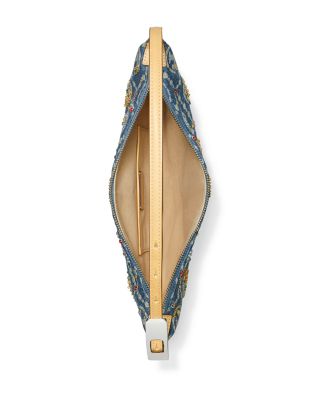 T Monogram Embellished Denim Shoulder Bag