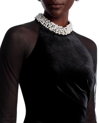 Necklace Collar Illusion Sleeve Velvet Gown