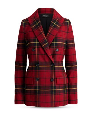 Plaid Double Breasted Wool Blend Blazer