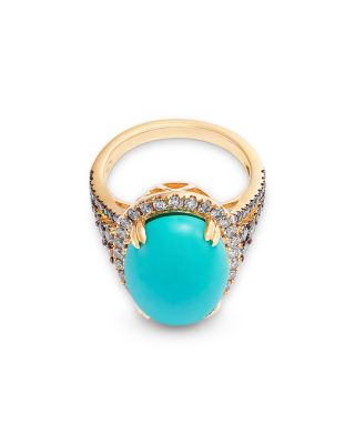 Turquoise & Diamond Halo Ring in 14K Gold