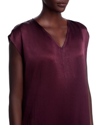 Satin V Neck Cap Sleeve Midi Dress