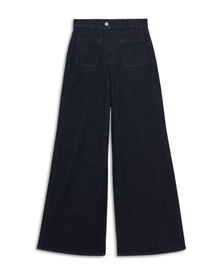 Petite Bella Mid Rise Wide Patch Pocket Jeans in Dark Blue