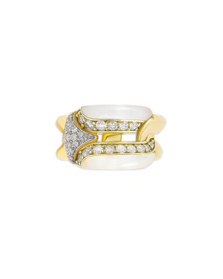 18K Yellow Gold Arco Mother of Pearl & Diamond Double Row Ring