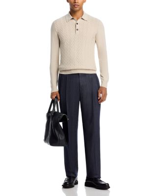 Parquet Stitch Long Sleeve Polo Sweater