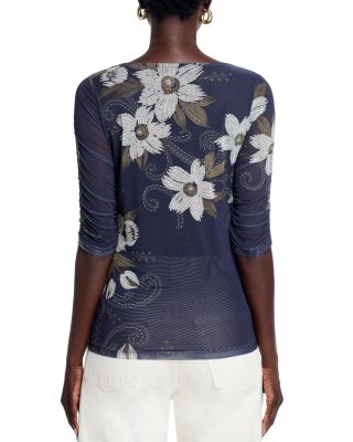 Ruched Sleeve Mesh Tee