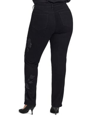 Marilyn Embroidered High Rise Straight Jeans in Black Rinse