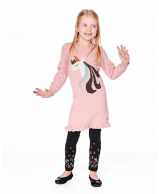  Girls' Knitted Dress with Unicorn Intarsia - Little Kid