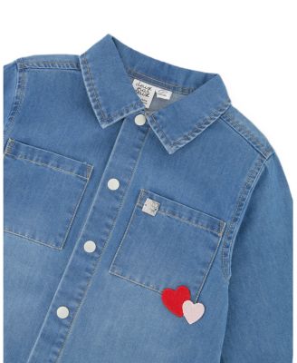 Girls' Denim Shirt with Patch Pockets and Apple Patch - Big Kid
