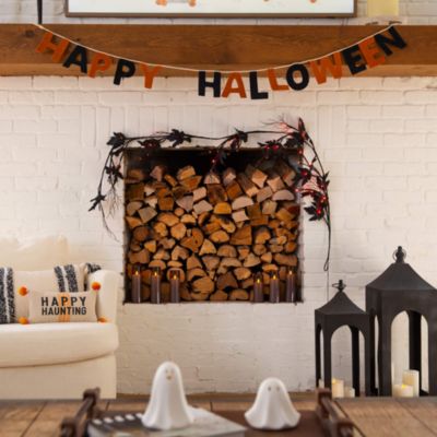 6.5' Pre-Lit Artificial Halloween Black Maple Garland with 48 Orange & Purple LED Lights