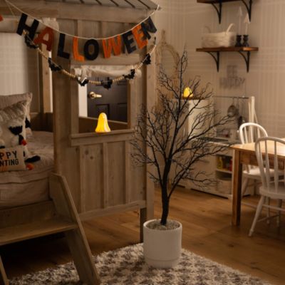 4' Pre-Lit Halloween Minimalist Twig Artificial Fall Tree with 160 Orange & Purple LED Lights