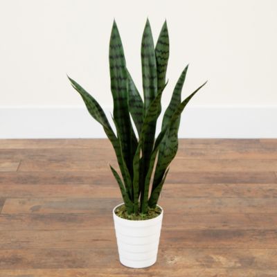 2' UV Resistant Artificial Sansevieria Plant in White Decorative Planter (Indoor/Outdoor)