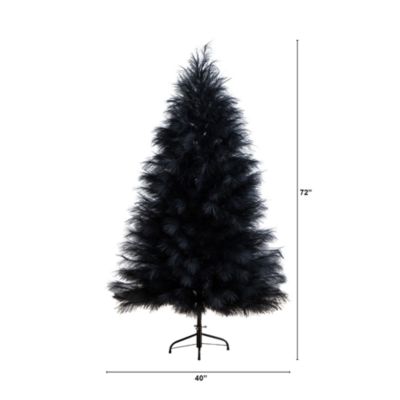 6' Artificial Halloween Black Pampas Grass Christmas Tree