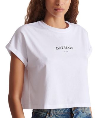  Cropped T-Shirt with Balmain Print