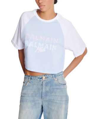 Cropped T-Shirt with Balmain Paris Print
