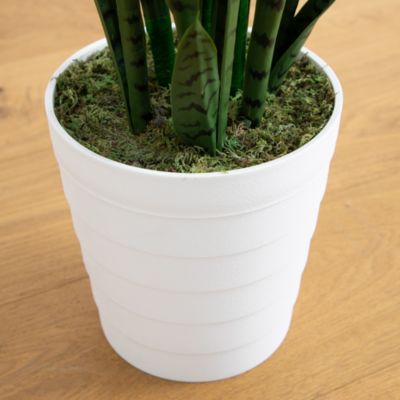 5' UV Resistant Artificial Sansevieria Plant in White Decorative Planter (Indoor/Outdoor)