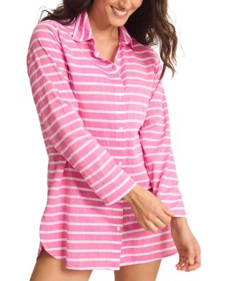 Coastline Stripe Boyfriend Shirt Swim Cover-Up