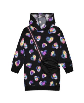 Girls' Hooded Fleece Dress with Trompe-L'il Bag Detail - Little Kid