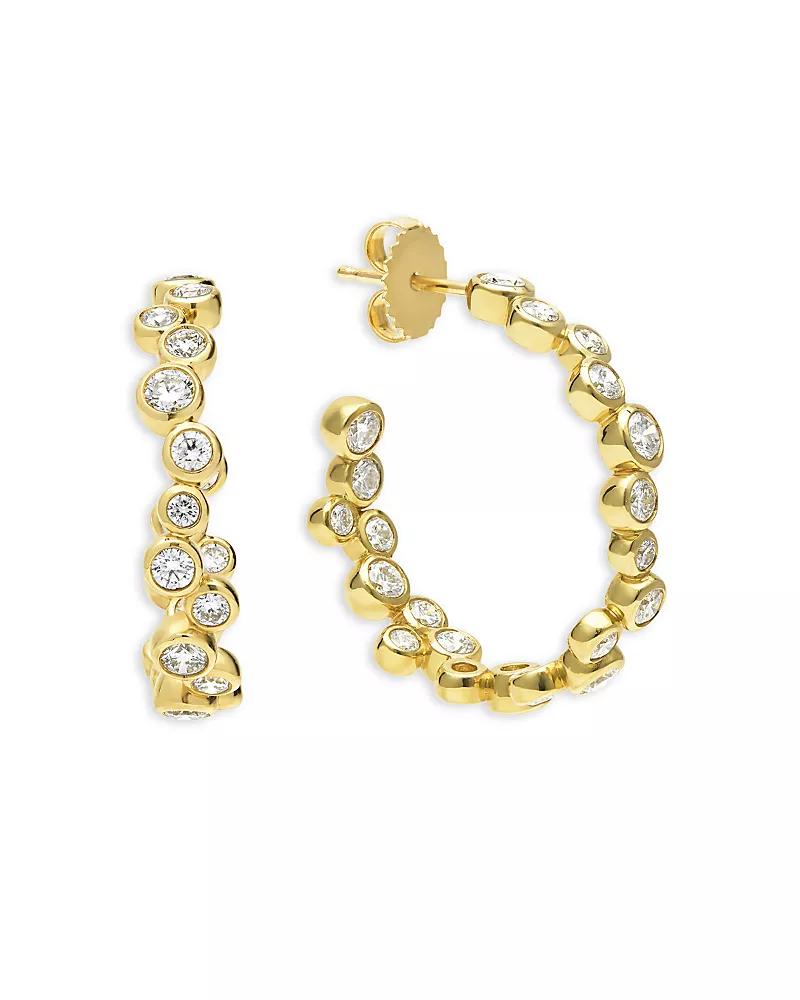 Lagos 18K Yellow Gold Fizz Diamond Bezel Inside Out Hoop Earrings