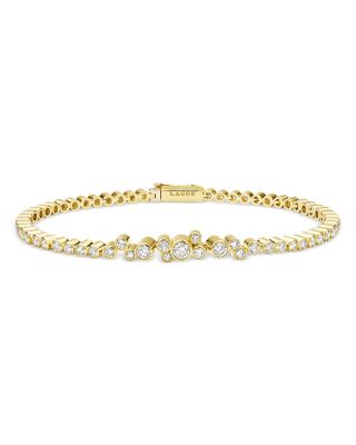 18K Yellow Gold Fizz Diamond Bezel Cluster Tennis Bracelet