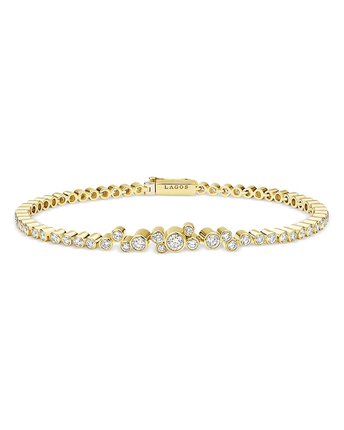 Lagos 18K Yellow Gold Fizz Diamond Bezel Cluster Tennis Bracelet